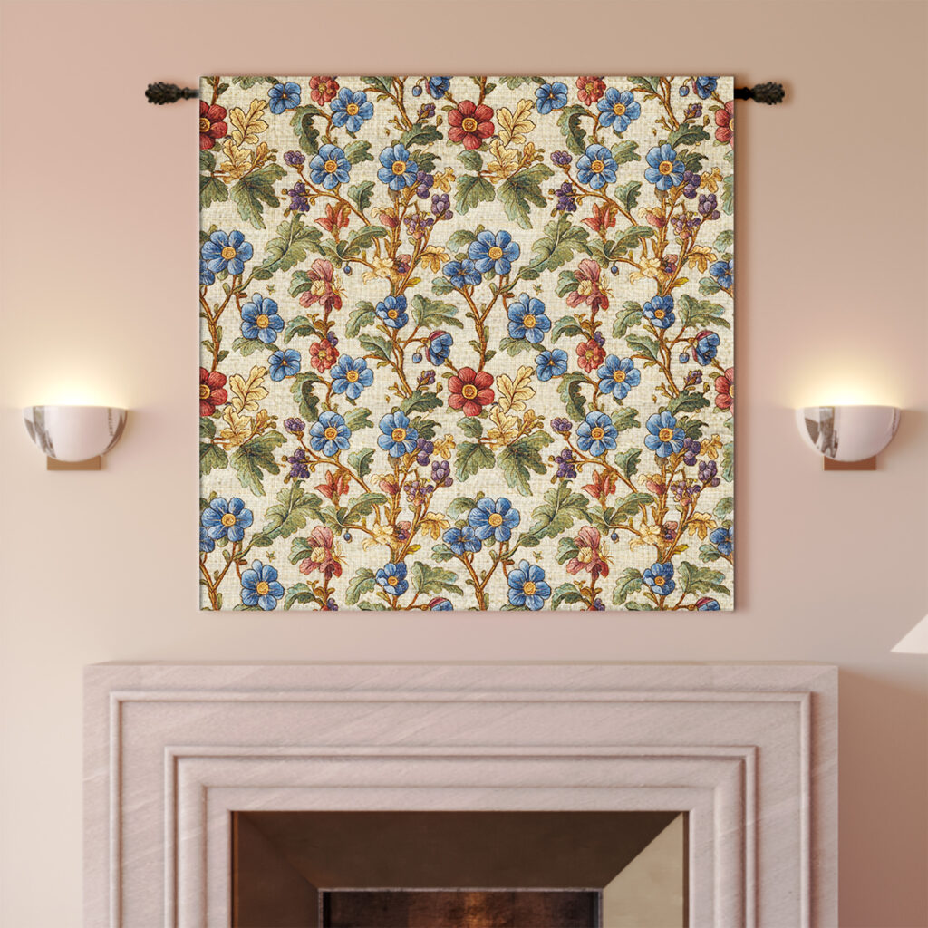 Blue Blossom Berry Vine Botanical Floral Tapestry