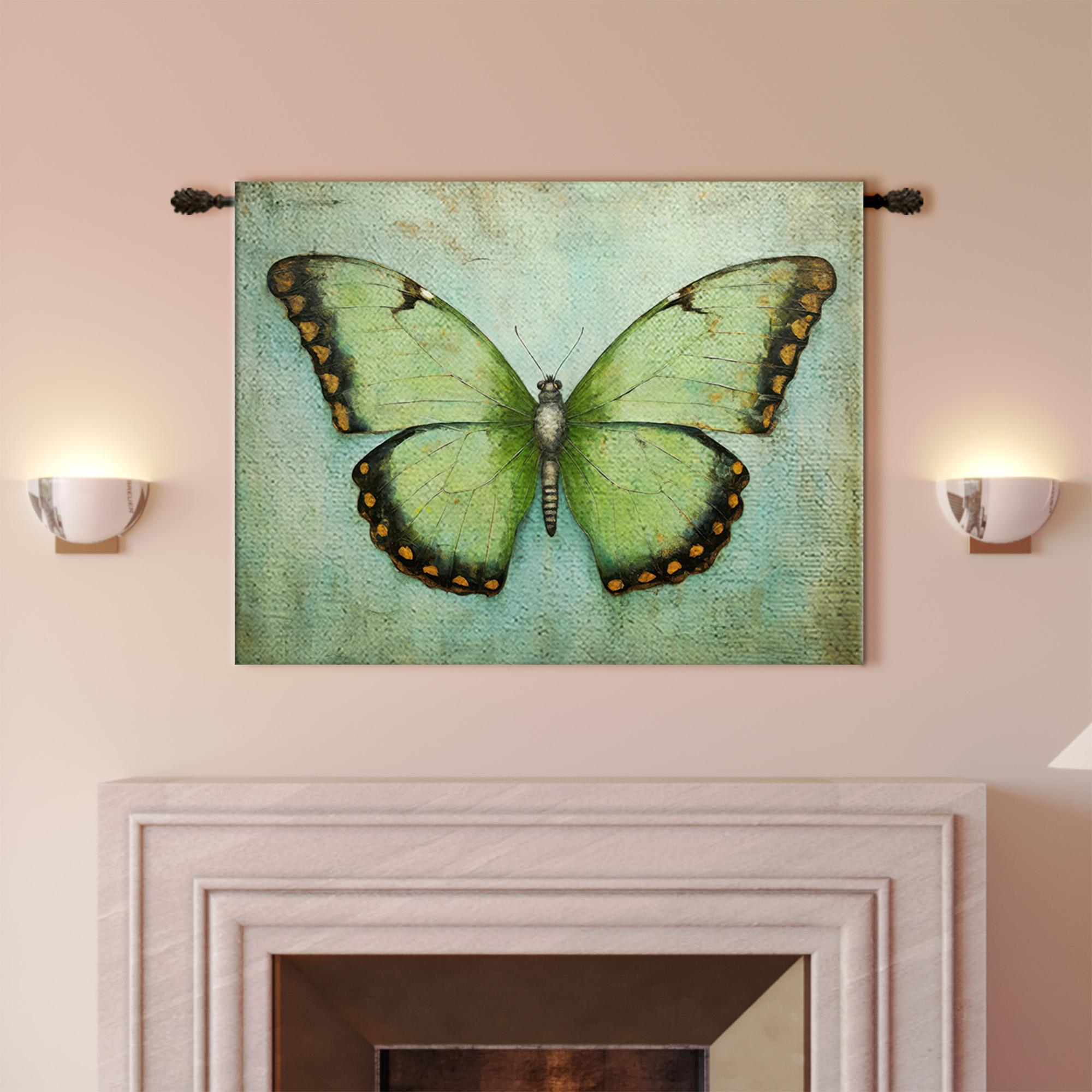 Emerald Green Morpho Butterfly Rustic Tapestry