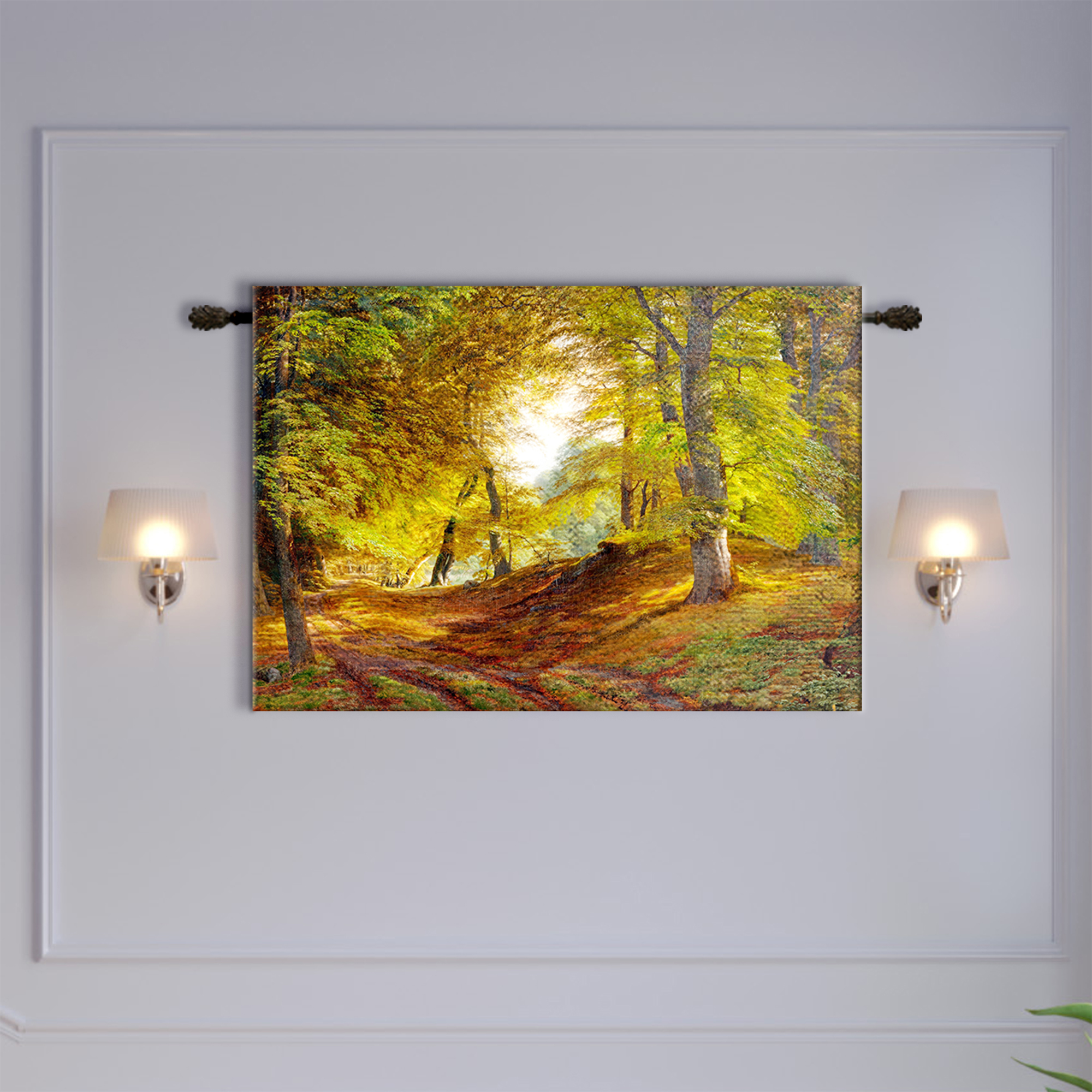 Golden Autumn Forest Path Landscape Tapestry