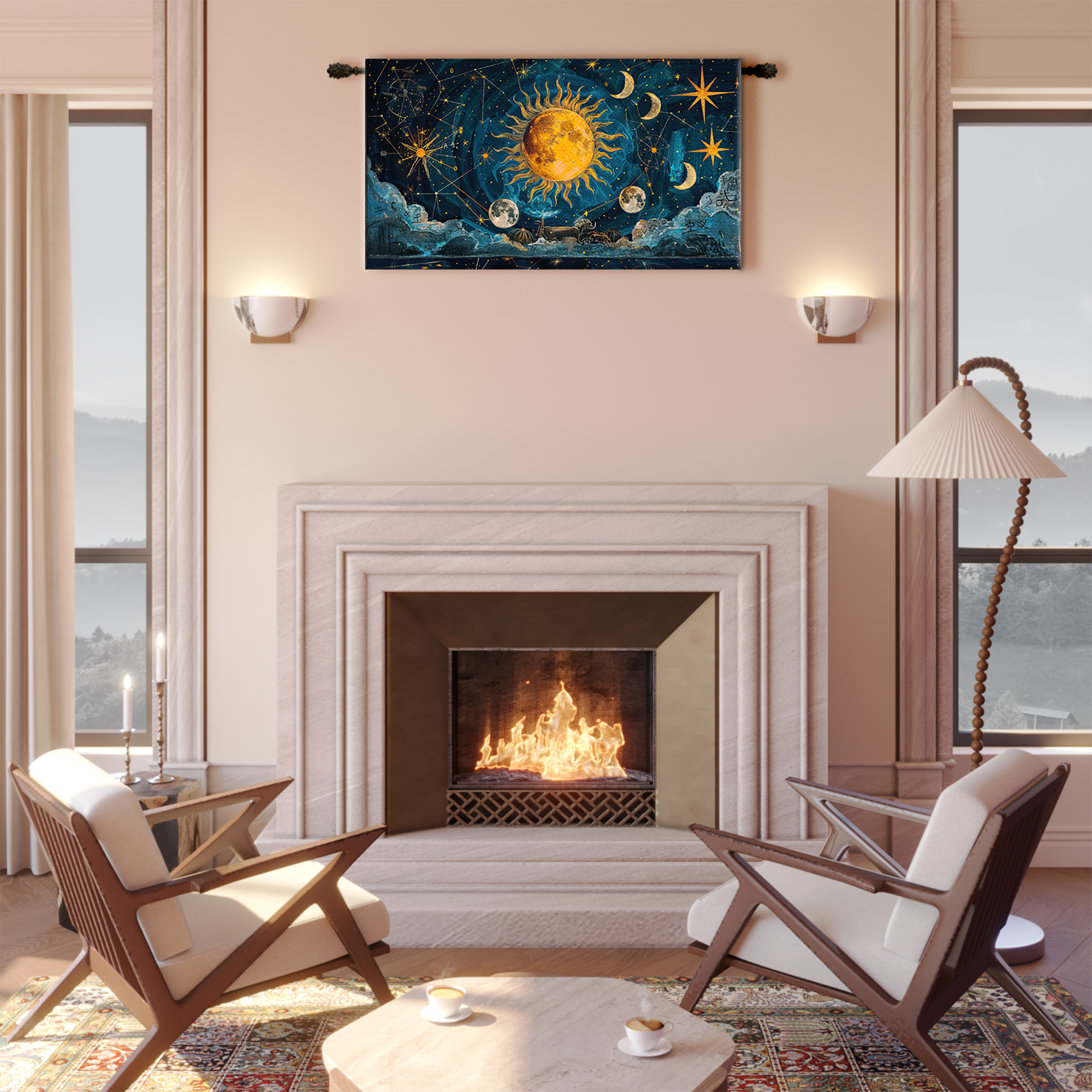 Golden Sun Moon Constellation Zodiac Tapestry - Image 2