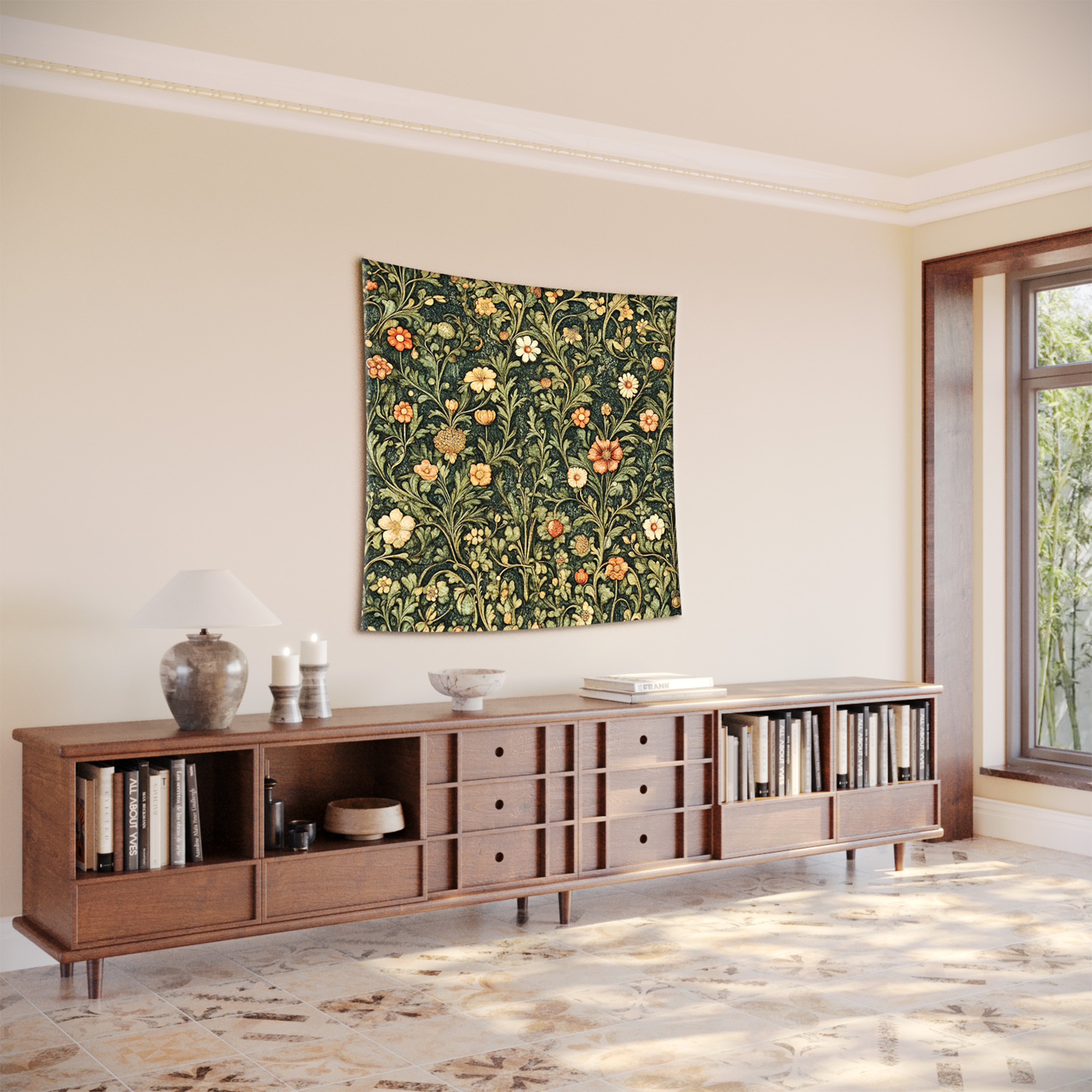 Green Floral Vintage William Morris Botanical Tapestry - Image 2