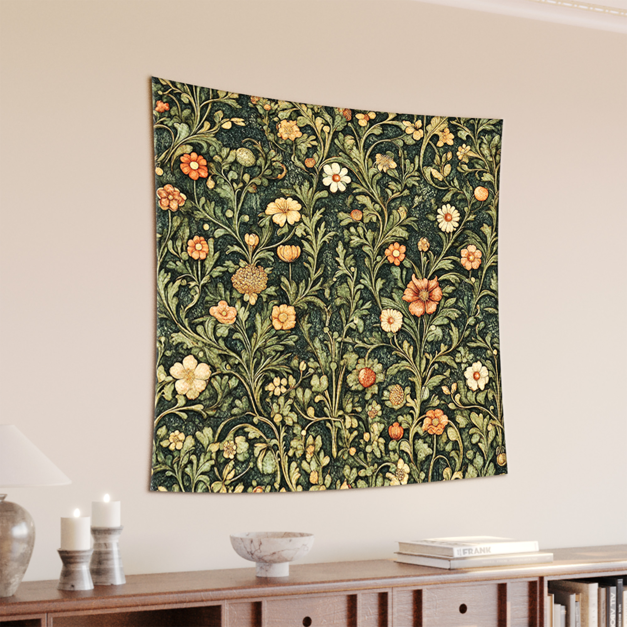 Green Floral Vintage William Morris Botanical Tapestry