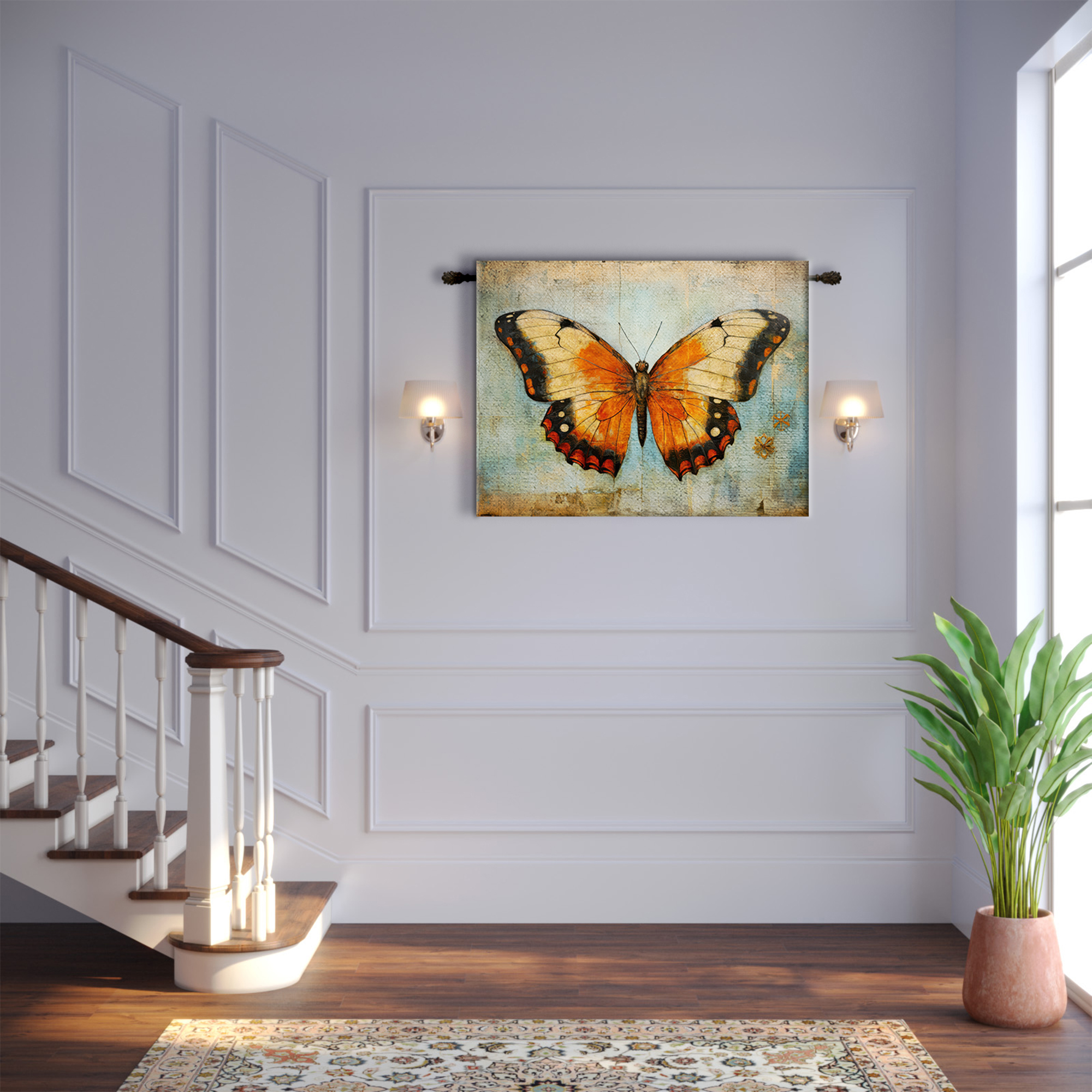Orange Butterfly Aged Canvas Vintage Tapestry - Image 2