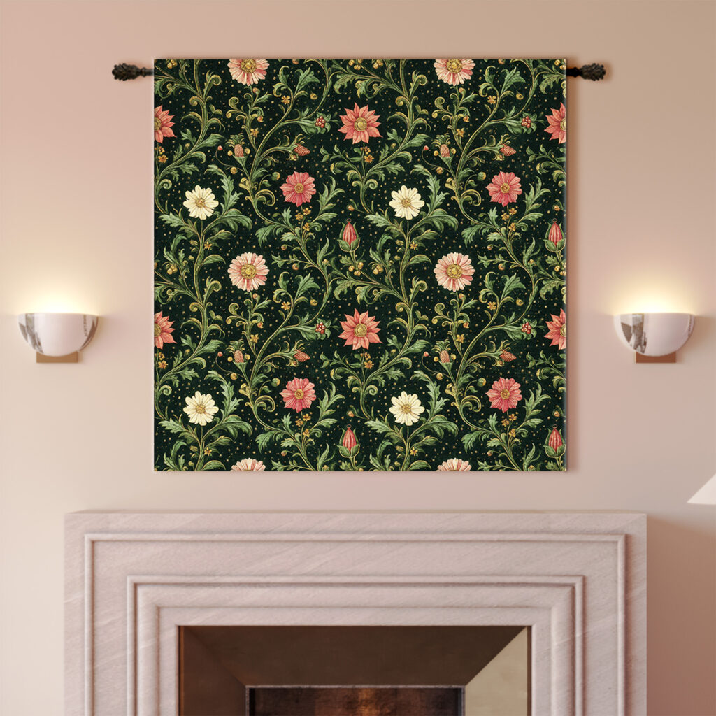 Pink Daisy Emerald Vine Morris Botanical Tapestry
