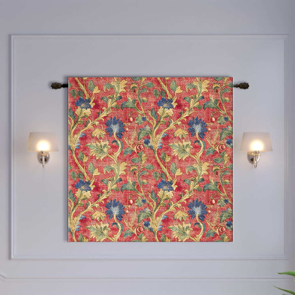 Red Cornflower Acanthus Vine Arts Crafts Tapestry