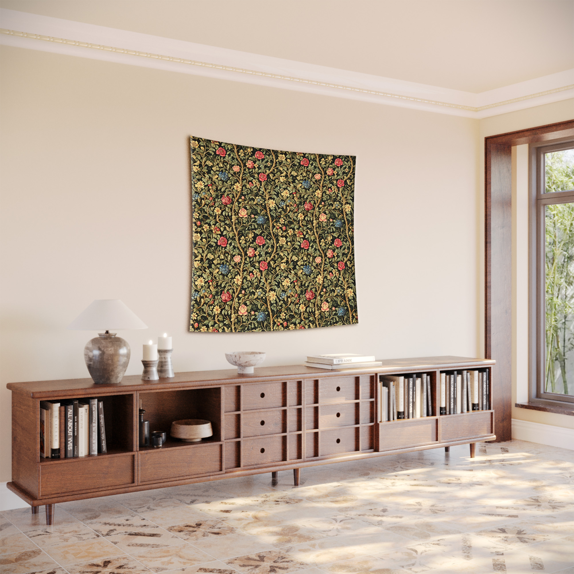 Rose Pomegranate Vine Victorian Floral Trellis Tapestry - Image 2