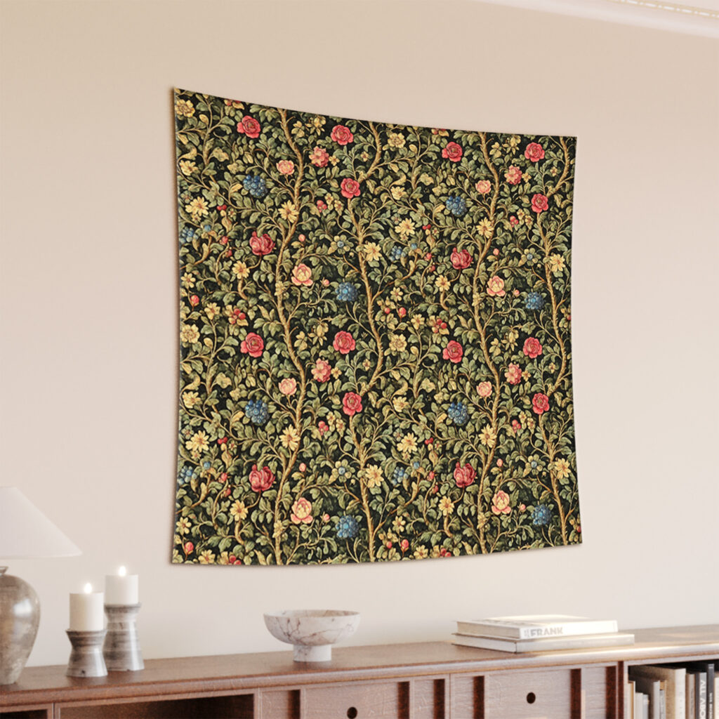 Rose Pomegranate Vine Victorian Floral Trellis Tapestry
