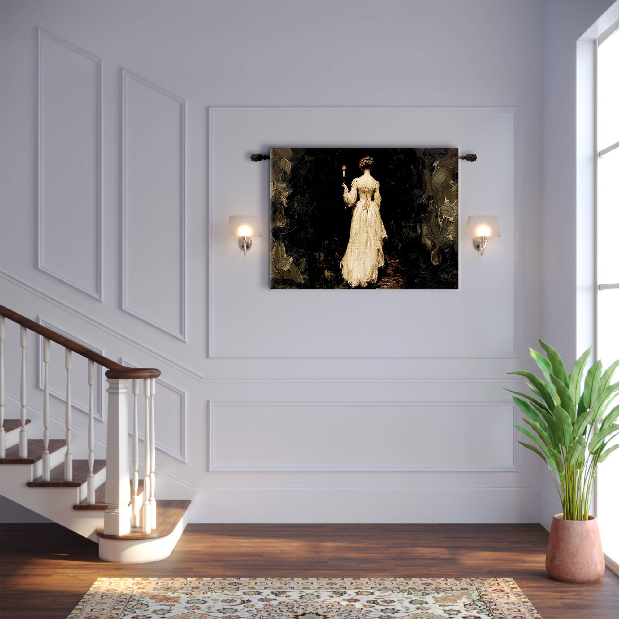 Victorian Woman Candle White Dress Tapestry - Image 2
