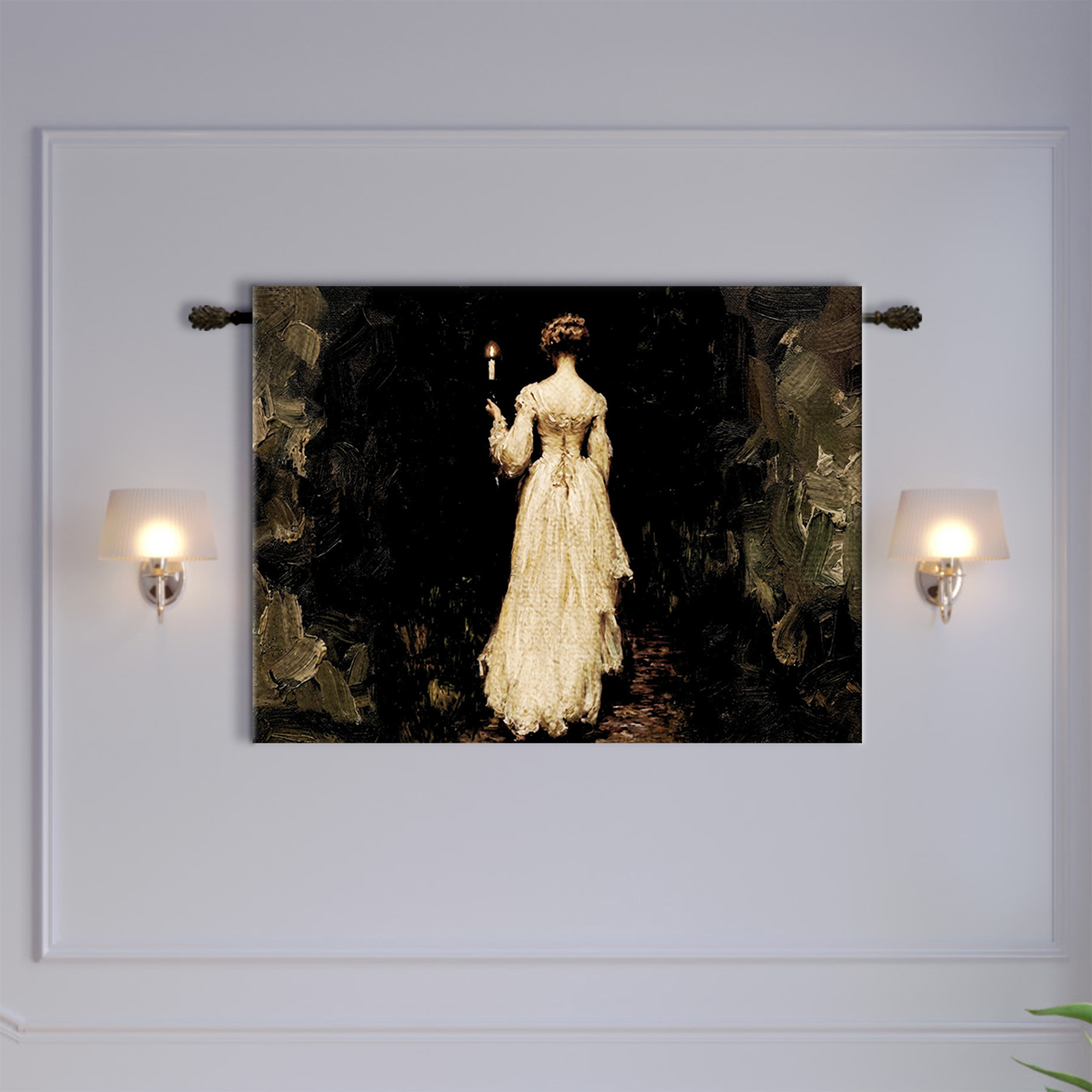 Victorian Woman Candle White Dress Tapestry