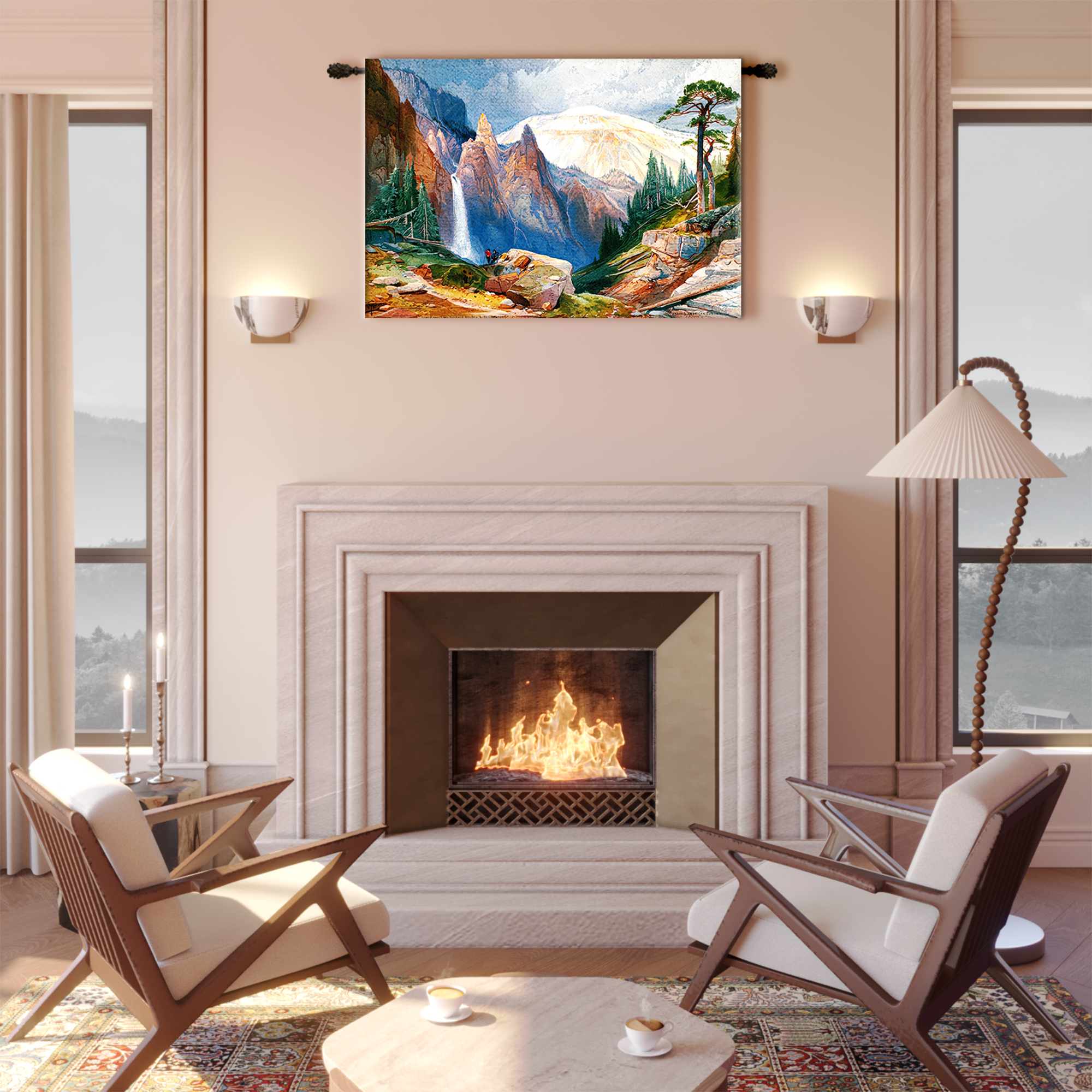 Yosemite Waterfall Mountain Landscape Scenic Tapestry - Image 2